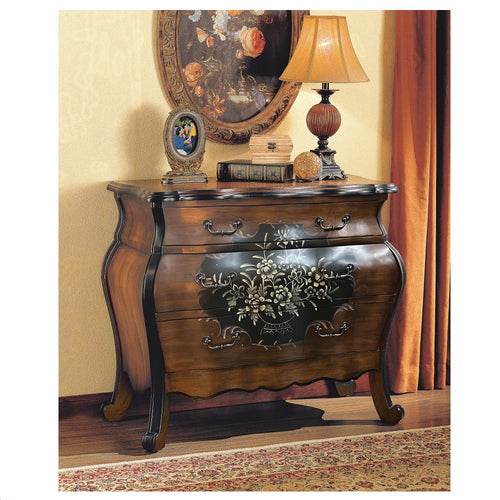 Roma Bombay Chest - Hand-Painted Floral Drawers & Curved Legs in Oak with Antique Black