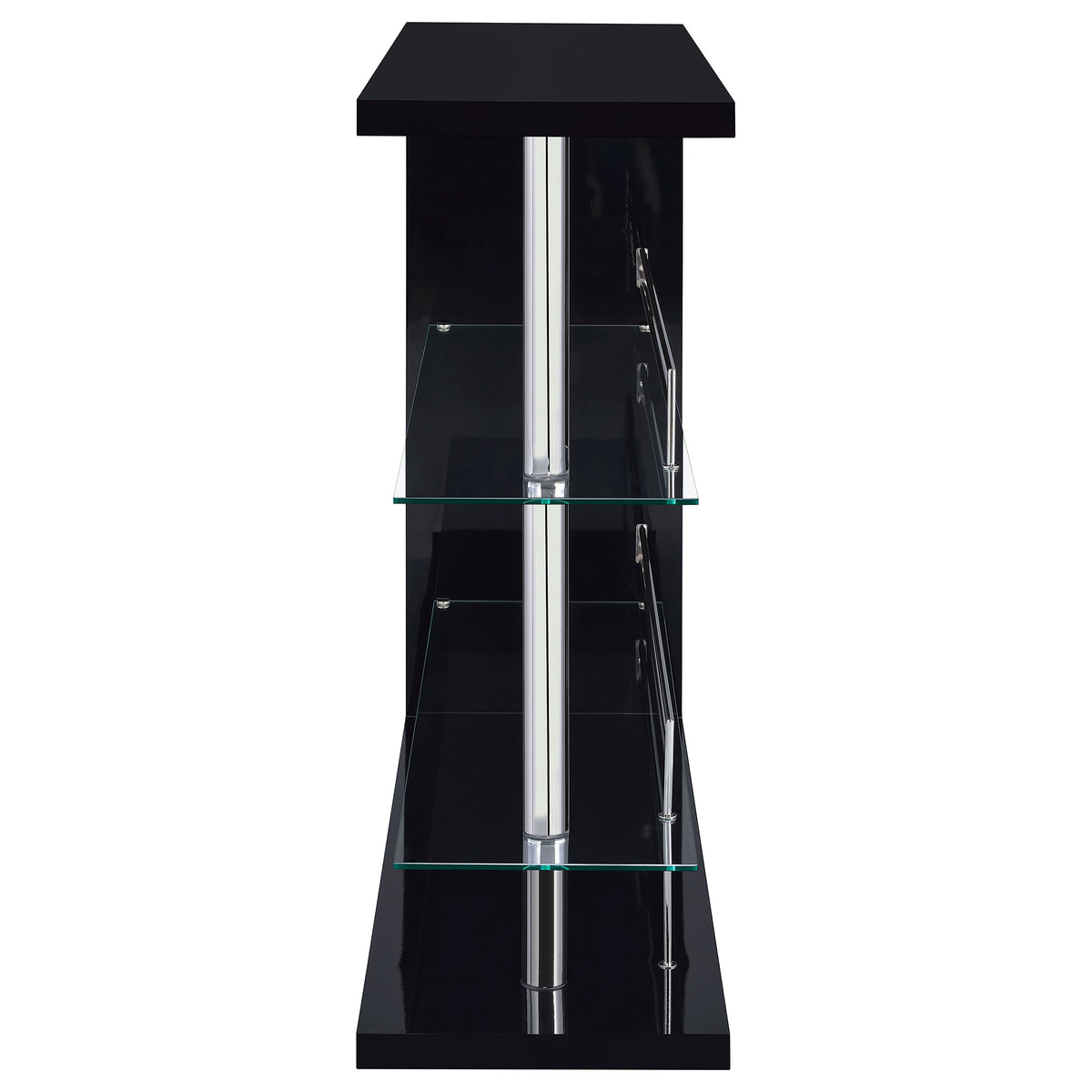 Prescott Home Bar Wine Table - Black High Gloss with Glass Shelves, Stemware Holder & Chrome Accents – view 3