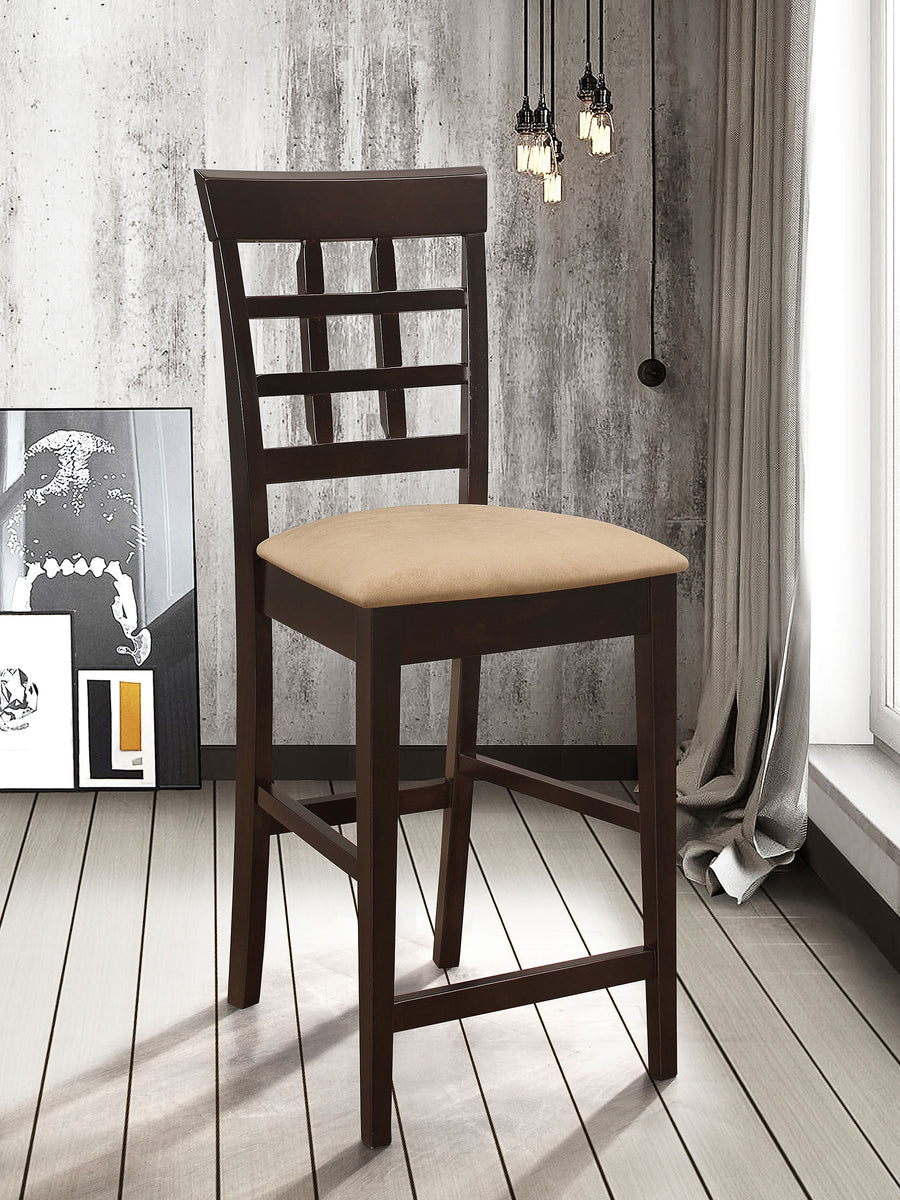 Gabriel Lattice Back Counter Height Chairs (Set of 2) - Padded Beige Seats in Cappuccino
