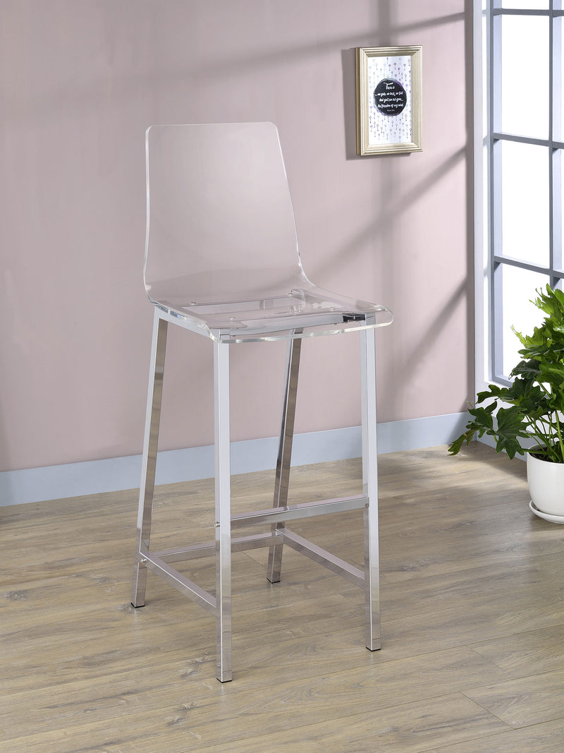 Juelia Clear Acrylic Adjustable Bar Chairs, Set of 2 - Chrome Base with Back & Footrest