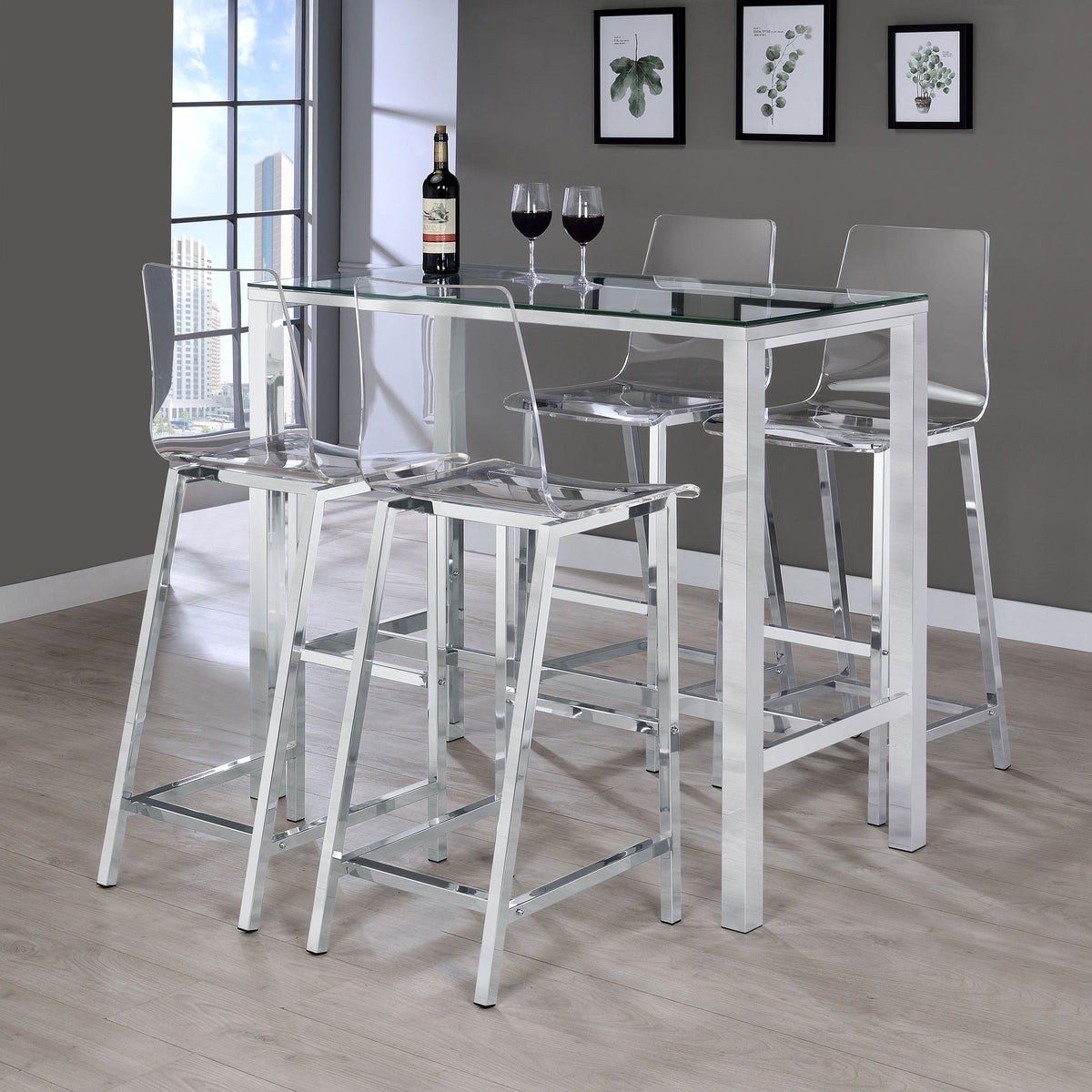 Juelia Clear Acrylic Adjustable Bar Chairs, Set of 2 - Chrome Base with Back & Footrest – view 12