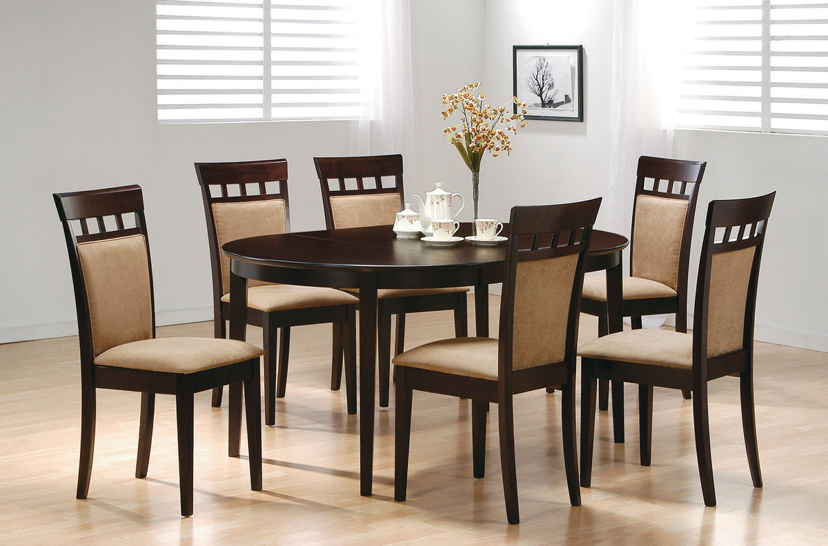 Gabriel Oval Extension Dining Table & Sets - Transitional Cappuccino with Upholstered Side Chairs โ view 12