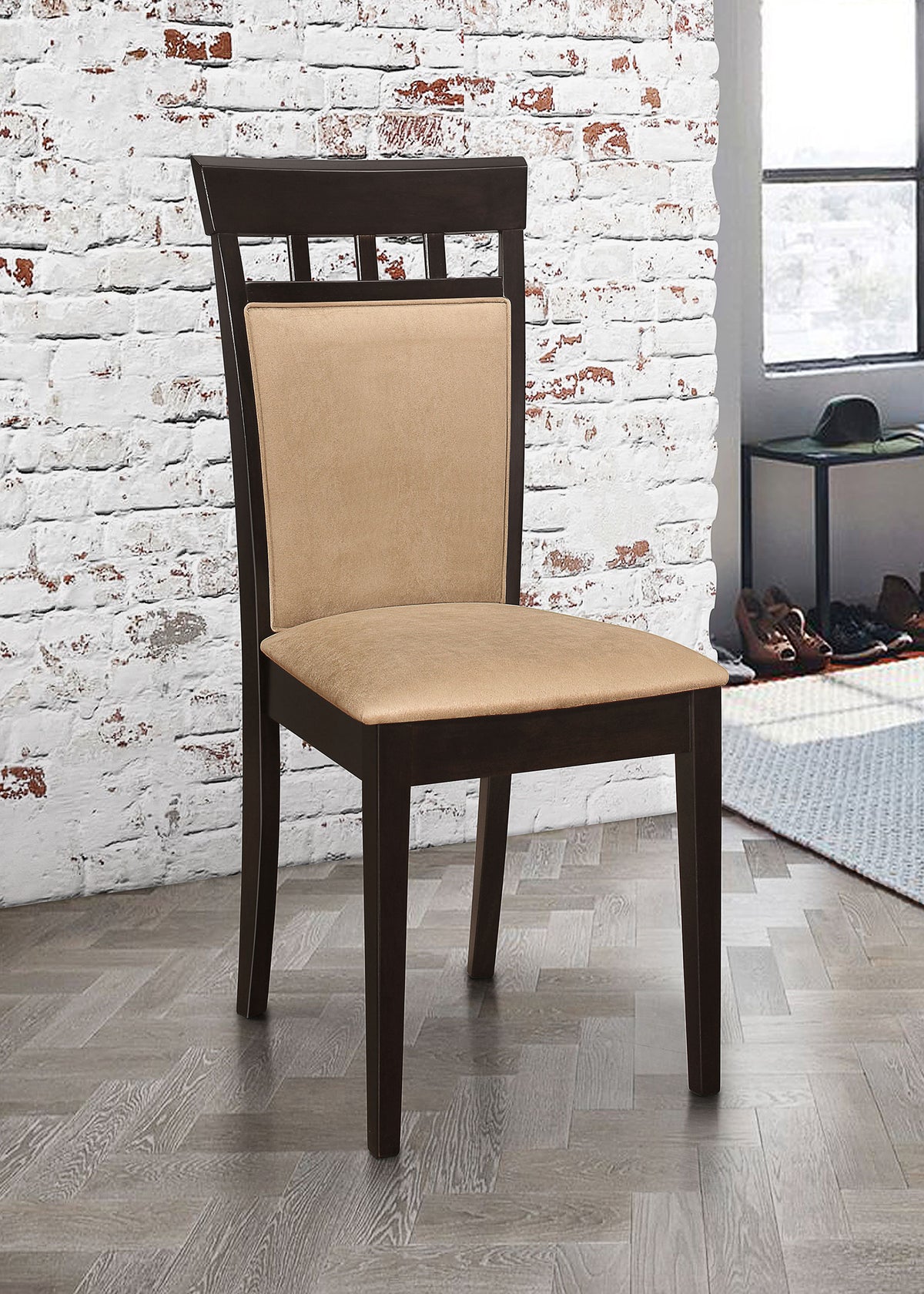 Gabriel 59" Rectangular Dining Table & Sets - Transitional Cappuccino with Lattice or Upholstered-Back Chairs - lifestyle