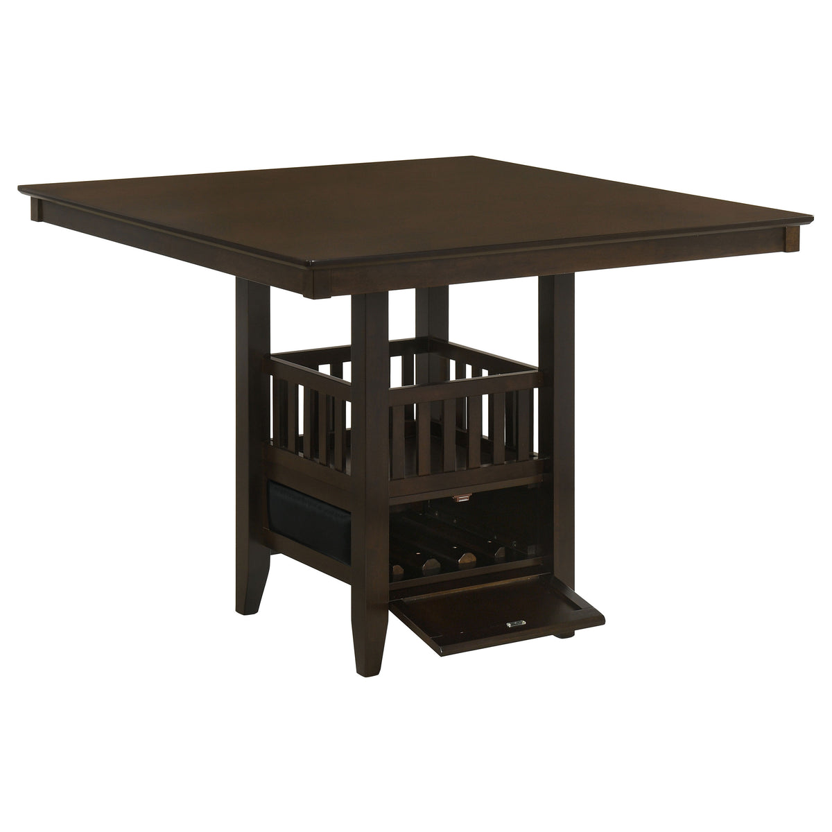 Jaden 47" Square Counter Height Dining Table & Set - Espresso with Wine Storage Base & Leatherette Chairs – view 5