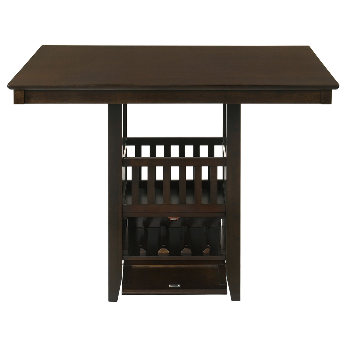 Jaden 47" Square Counter Height Dining Table & Set - Espresso with Wine Storage Base & Leatherette Chairs – view 7