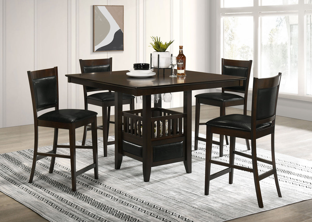 Jaden 47" Square Counter Height Dining Table & Set - Espresso with Wine Storage Base & Leatherette Chairs – view 18