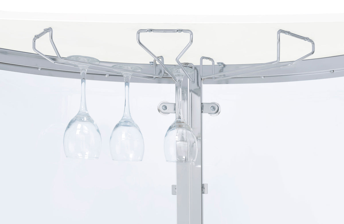 Amarillo Curved Home Bar with Glass Top & Wine Glass Rack - Contemporary White with Chrome Accents – view 11