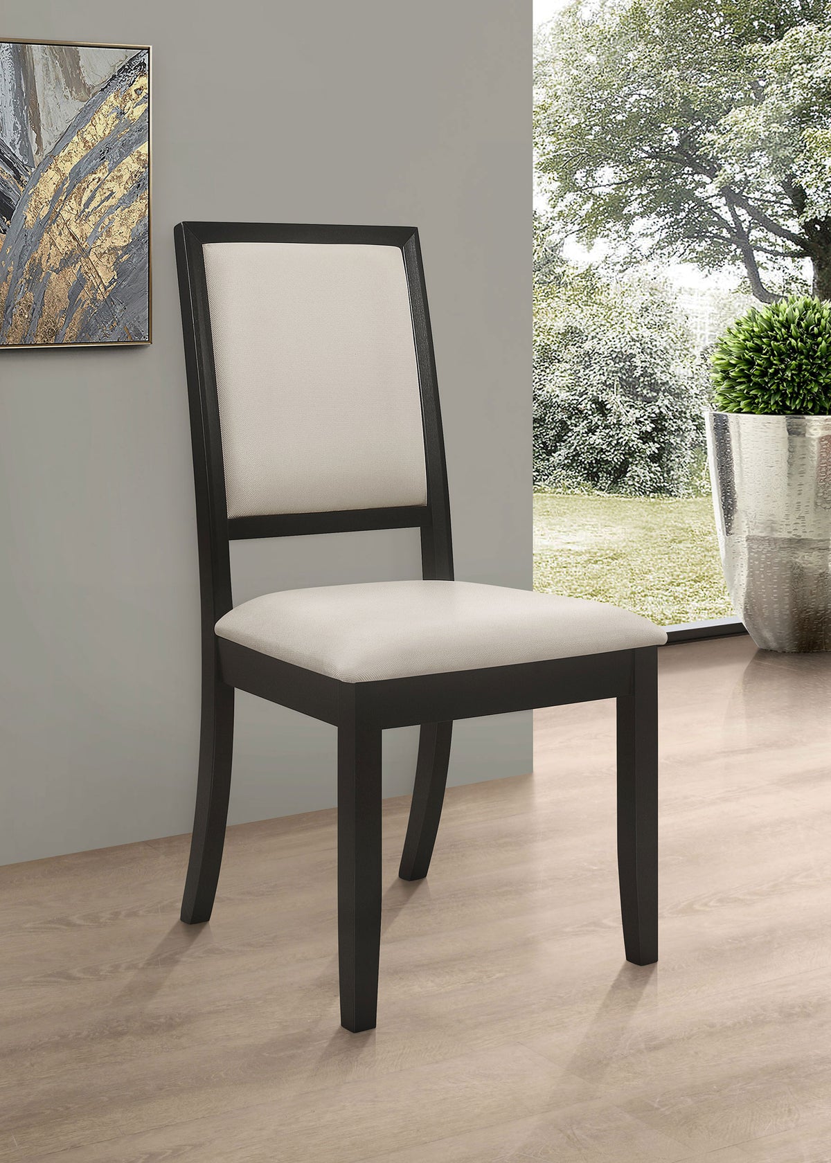 Louise Extension Leaf Dining Table & Sets - Distressed Black with Cream Chenille Side Chairs - lifestyle