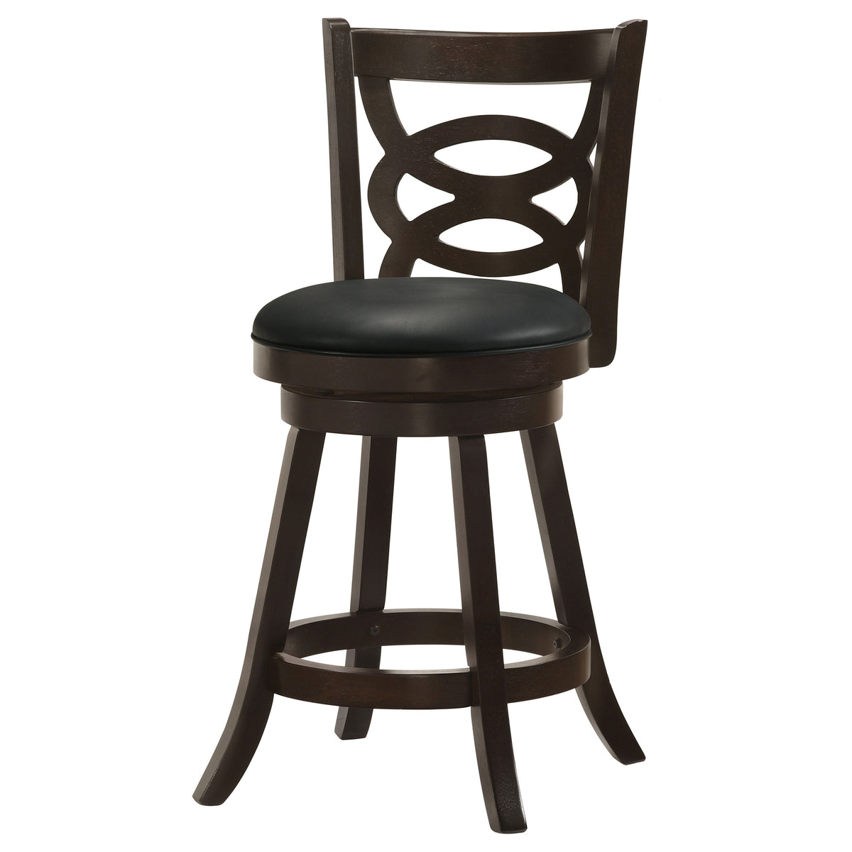 Calecita Open-Back Swivel Counter or Bar Stools, Set of 2 - Cappuccino Wood & Black Leatherette – view 6