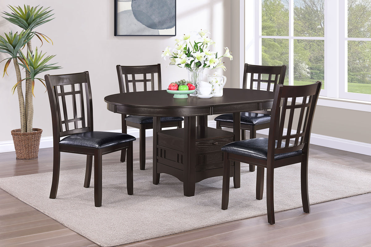 Lavon Oval Extension Dining Table & 5-Piece Set - Transitional Espresso with Storage Pedestal – view 10