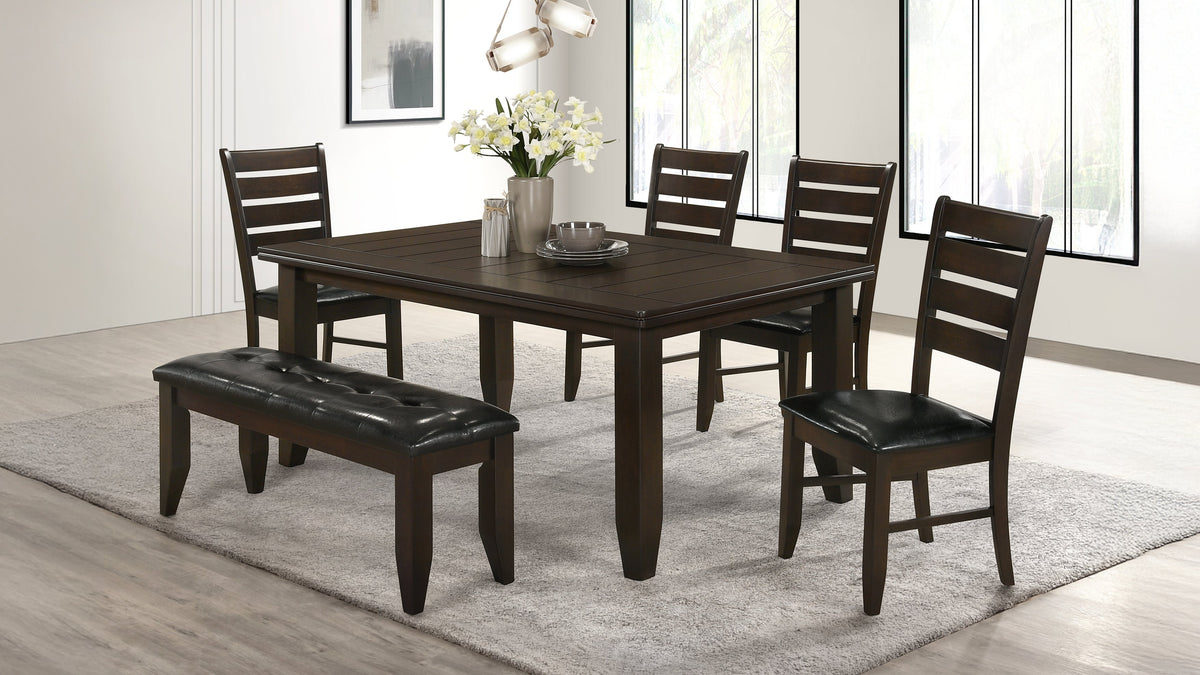 Dalila 66" Plank-Top Dining Table & Sets - 6pcs- Table + 4 Side Chairs + Bench