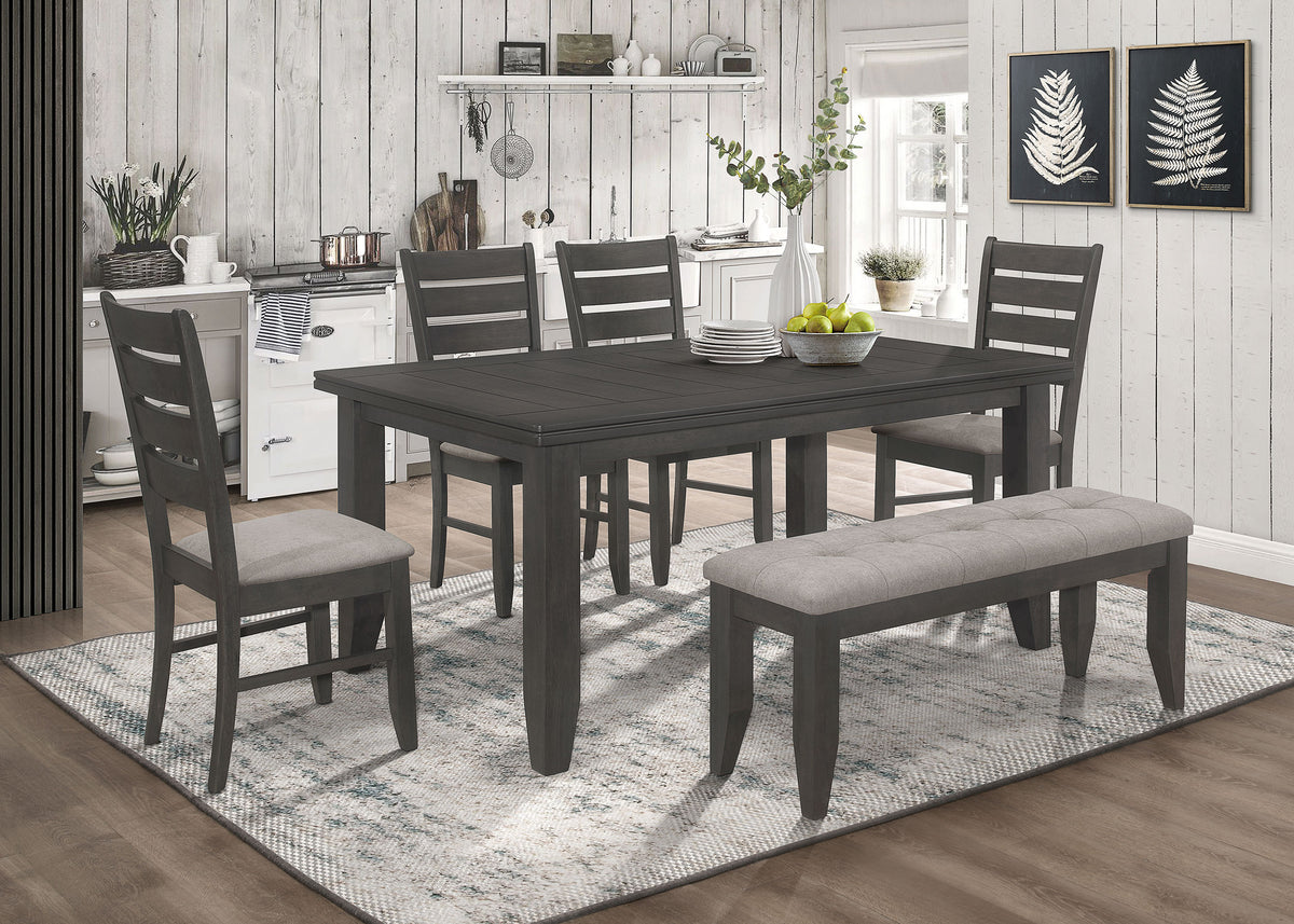 Dalila Plank-Top Dining Table & Sets - 66" Table, Ladder-Back Chairs & Tufted Bench in Dark Grey – view 15