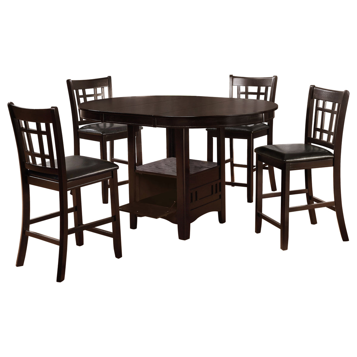 Lavon Oval Counter Height Extension Table & 5-Piece Set - Espresso with Storage Pedestal & Grid-Back Stools – view 12