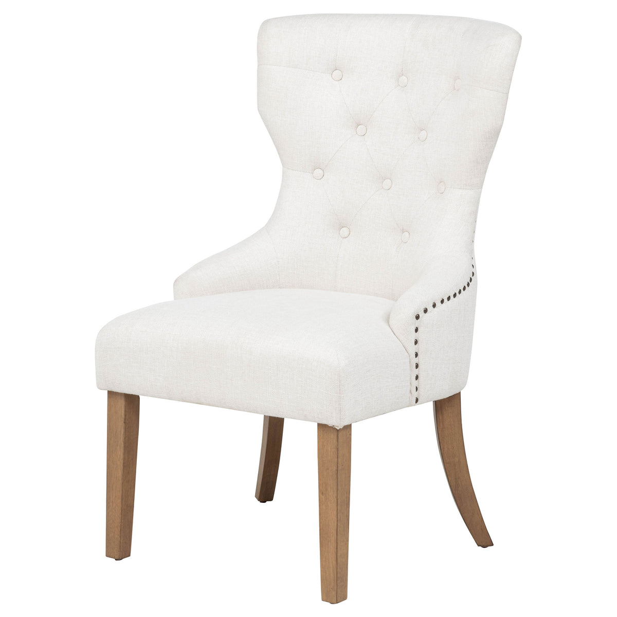 Baney Button-Tufted Wingback Dining Chair - Beige Fabric with Nailhead Trim & Rustic Grey Legs β view 4