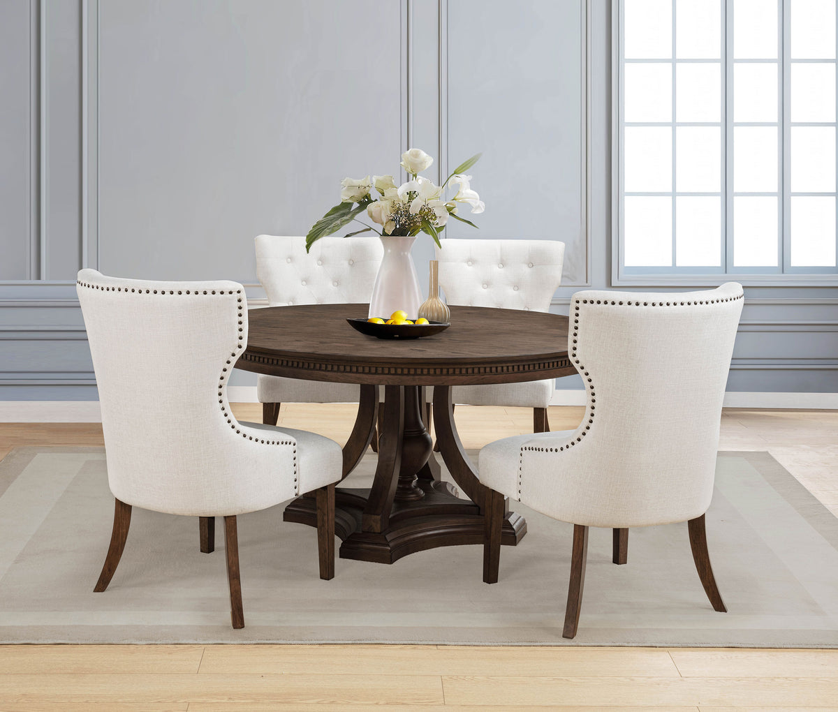 Baney Ridgewell Dining Collection - 5pcs- Round Table + 4 Side Chairs