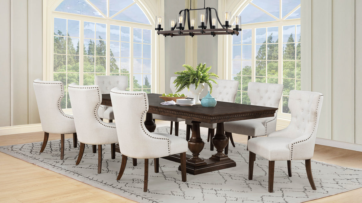 Baney Ridgewell Dining Collection - 9pcs- Trestle Table + 8 Side Chairs