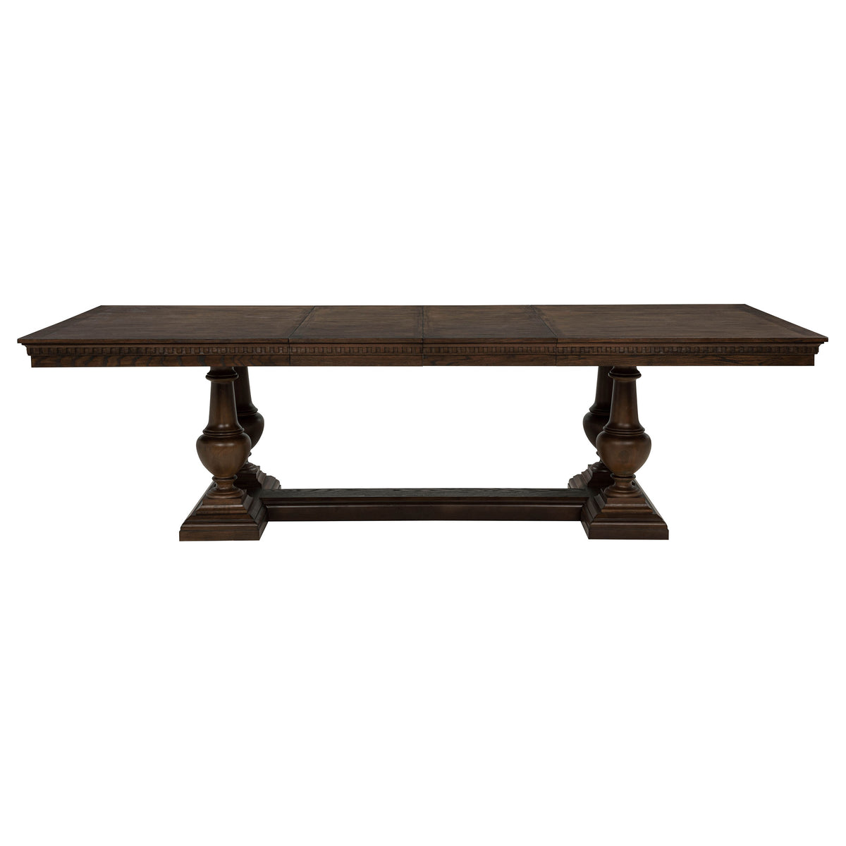 Baney Ridgewell Dining Collection - Trestle Extension or Round Pedestal Table, Tufted Wingback Chairs in Dark Oak – view 13