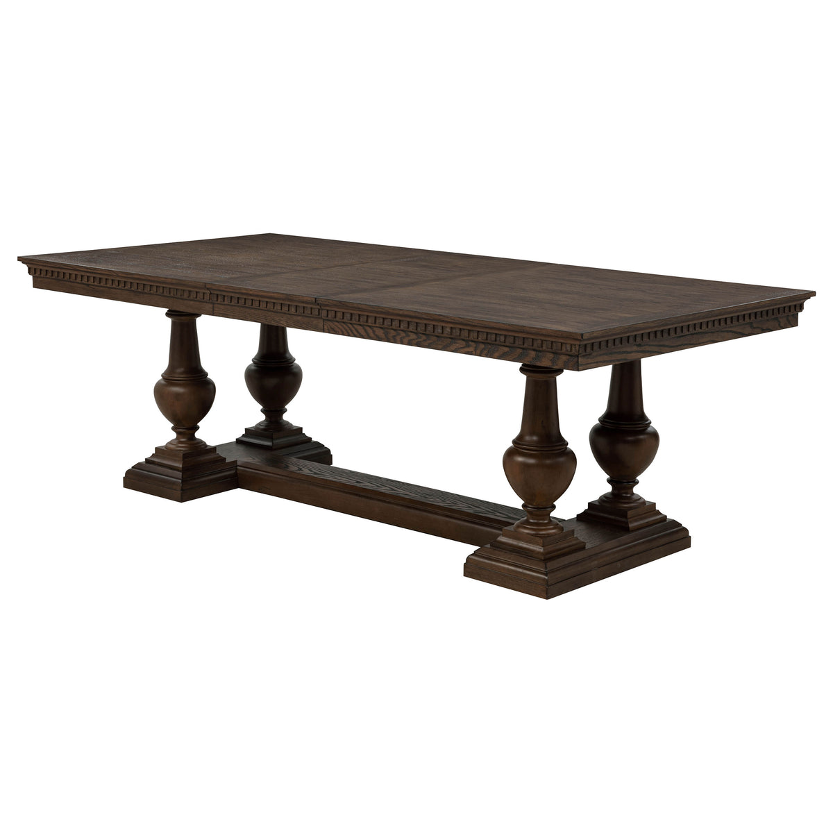 Baney Ridgewell Dining Collection - Trestle Extension or Round Pedestal Table, Tufted Wingback Chairs in Dark Oak – view 15