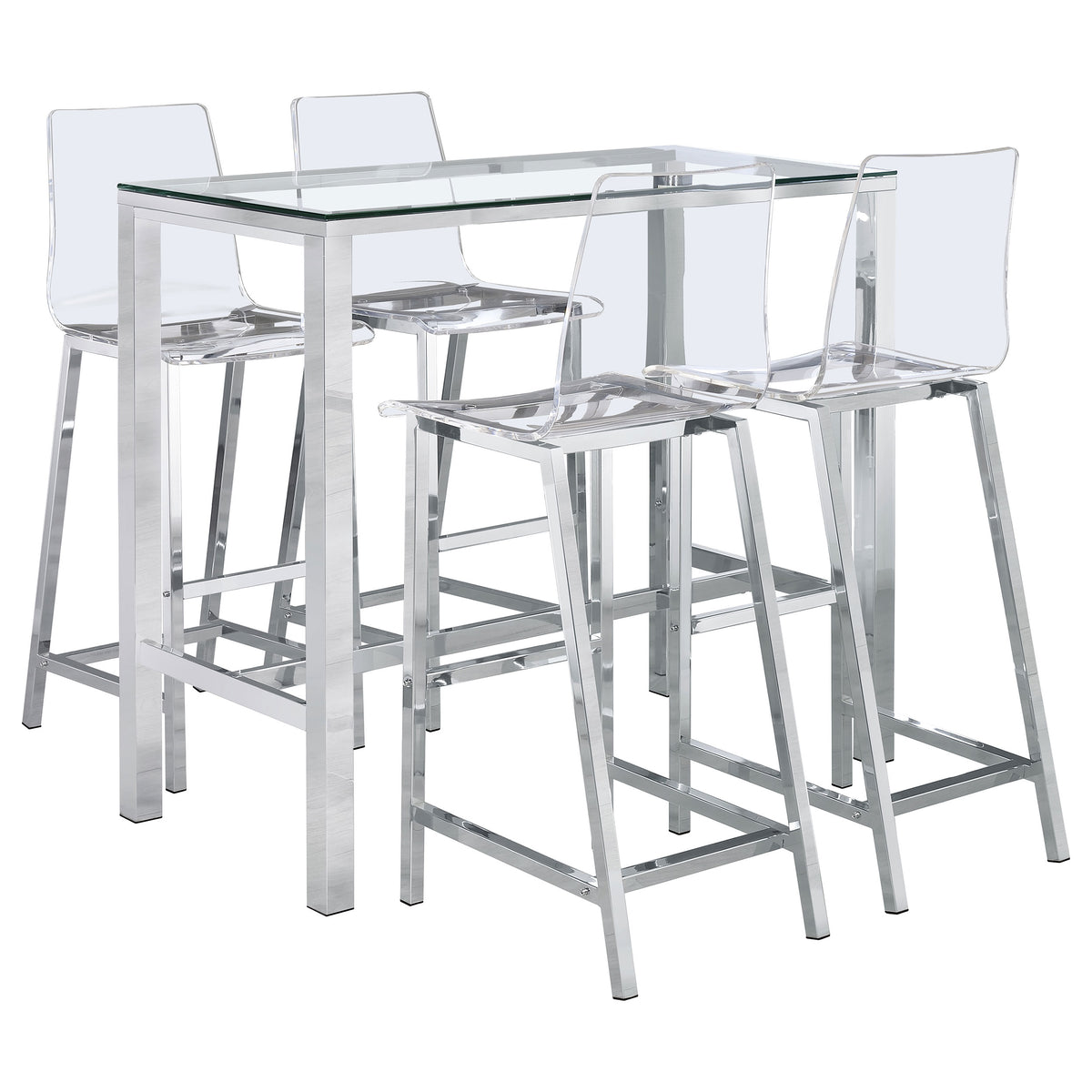 Tolbert 47" Glass Top Pub Bar Table & 5-Piece Bar Set - Chrome with Clear Acrylic Stools – view 8