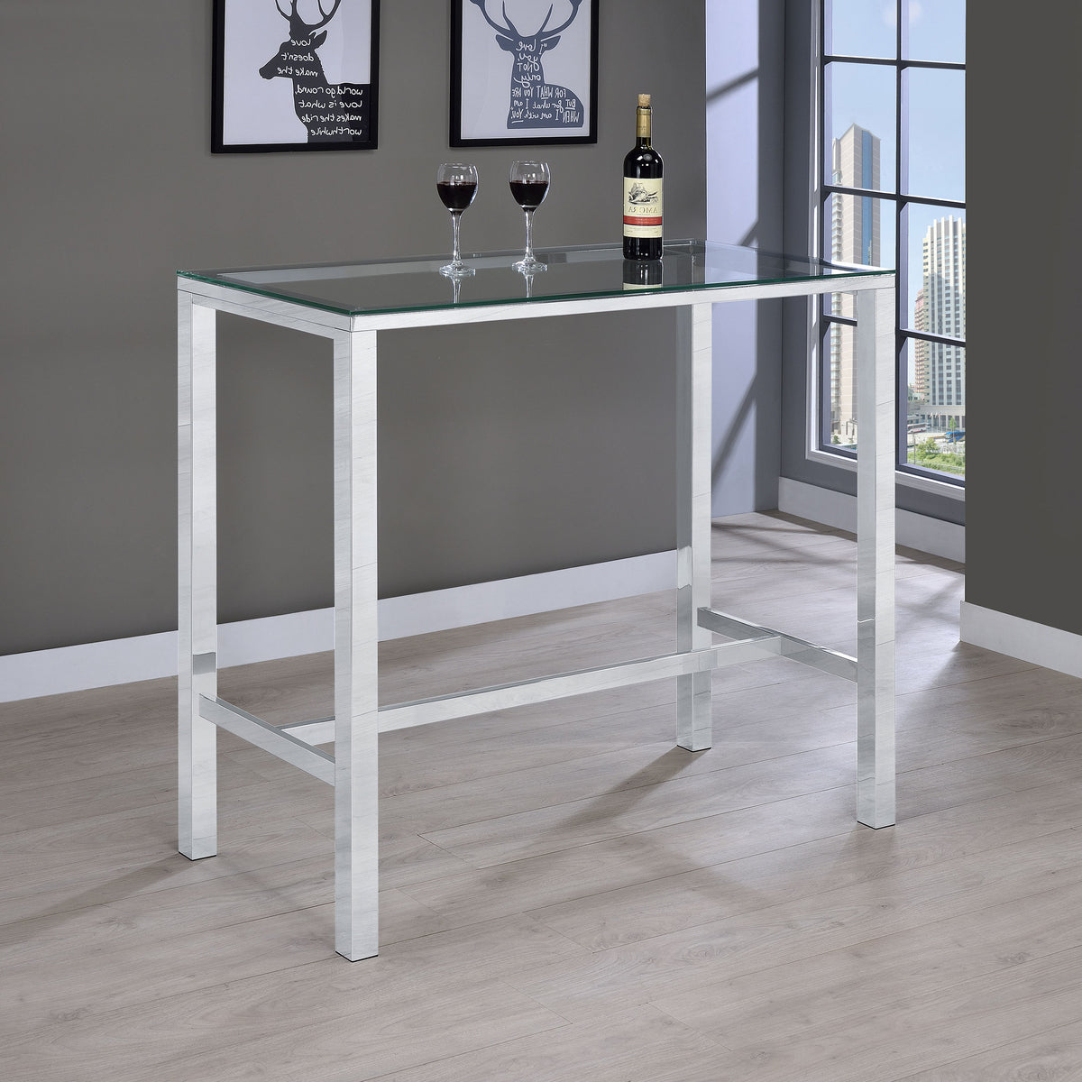 Tolbert 47" Glass Top Pub Bar Table & 5-Piece Bar Set - Chrome with Clear Acrylic Stools – view 1