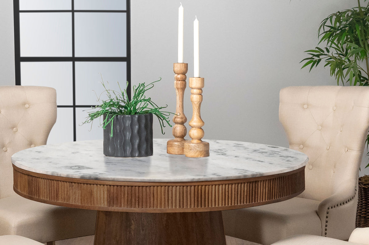 Ortega Dining Collection - 46" Round Marble Top Pedestal Table, Coffee Leatherette Chairs & Marble Top Sideboard β view 6