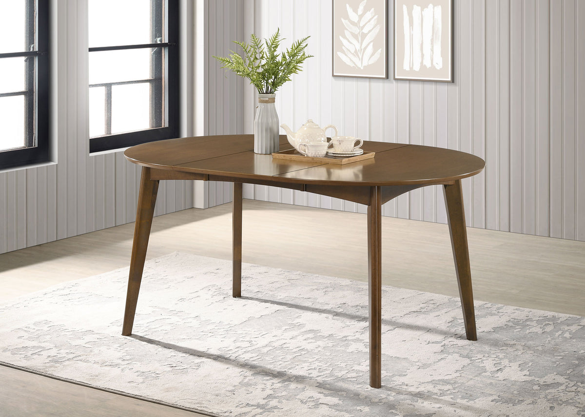Jedda Oval Extension Dining Table & 5-Piece Set - Mid-Century Dark Walnut with Black Leatherette Chairs – view 1