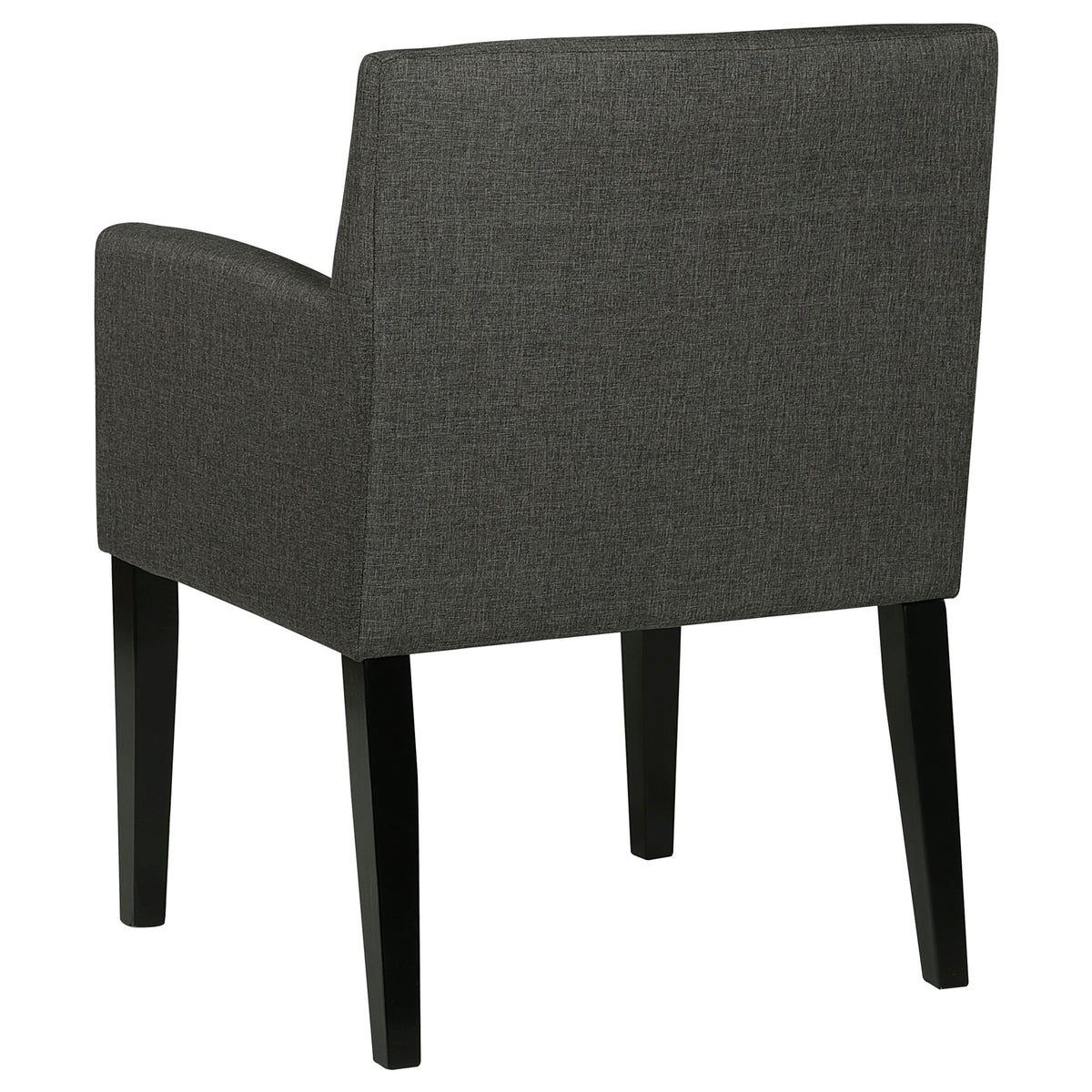 Catherine 84" Double Pedestal Dining Table & Sets - Fluted Black Oak with Grey Upholstered Arm Chairs