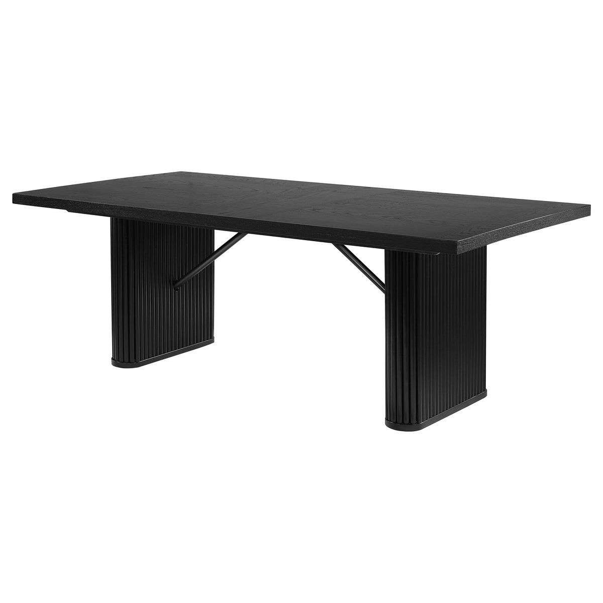 Catherine 84" Double Pedestal Dining Table & Sets - Fluted Black Oak with Grey Upholstered Arm Chairs – view 8