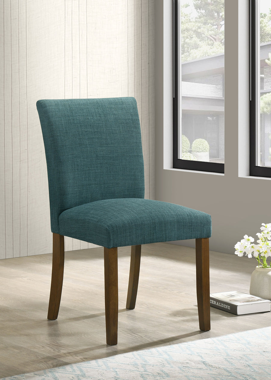 Paxton Upholstered Dining Side Chairs, Set of 2 - Teal Blue Fabric with Brown Wood Legs
