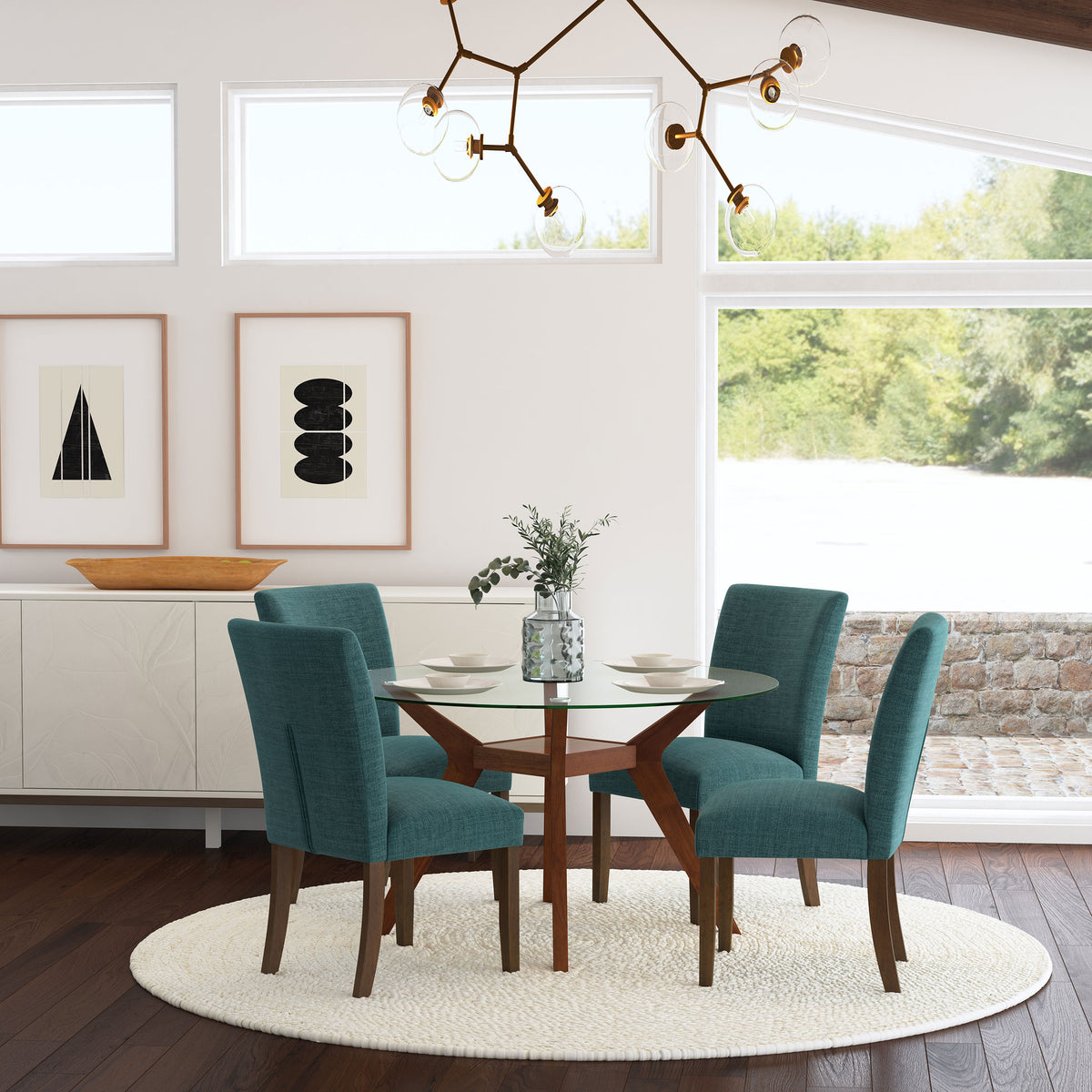 Paxton Upholstered Dining Side Chairs, Set of 2 - Teal Blue Fabric with Brown Wood Legs – view 14