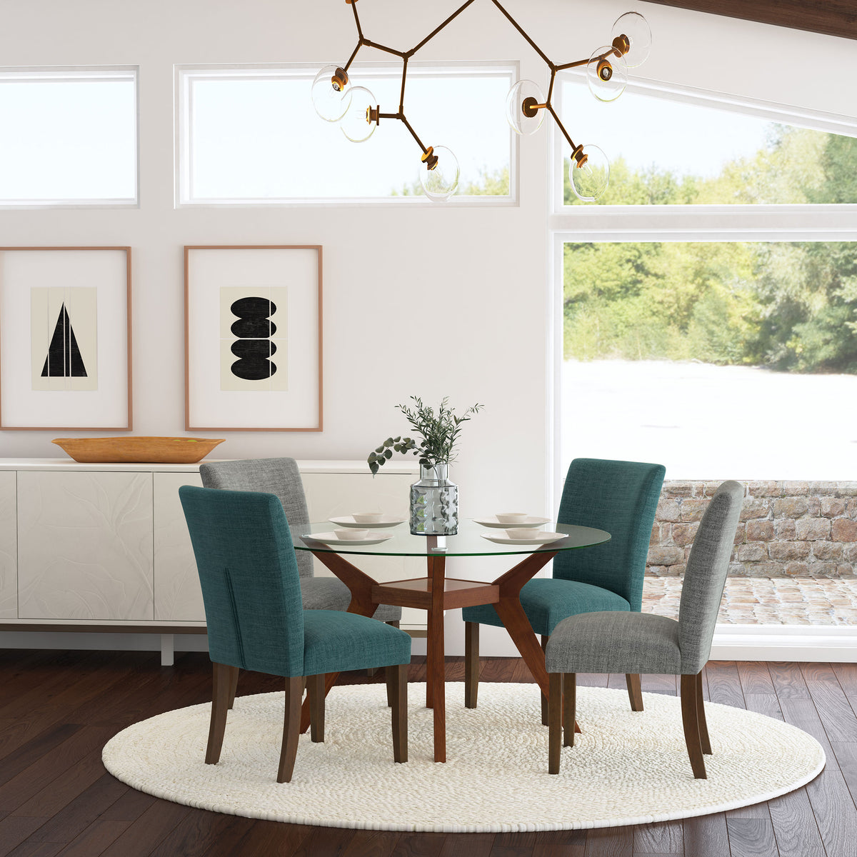 Paxton Upholstered Dining Side Chairs (Set of 2) - Contoured Back in Grey Fabric with Brown Legs – view 14