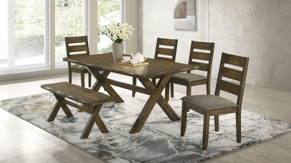 Alston Farmhouse Dining Table & Sets - 6pcs- Table + 4 Side Chairs + Bench