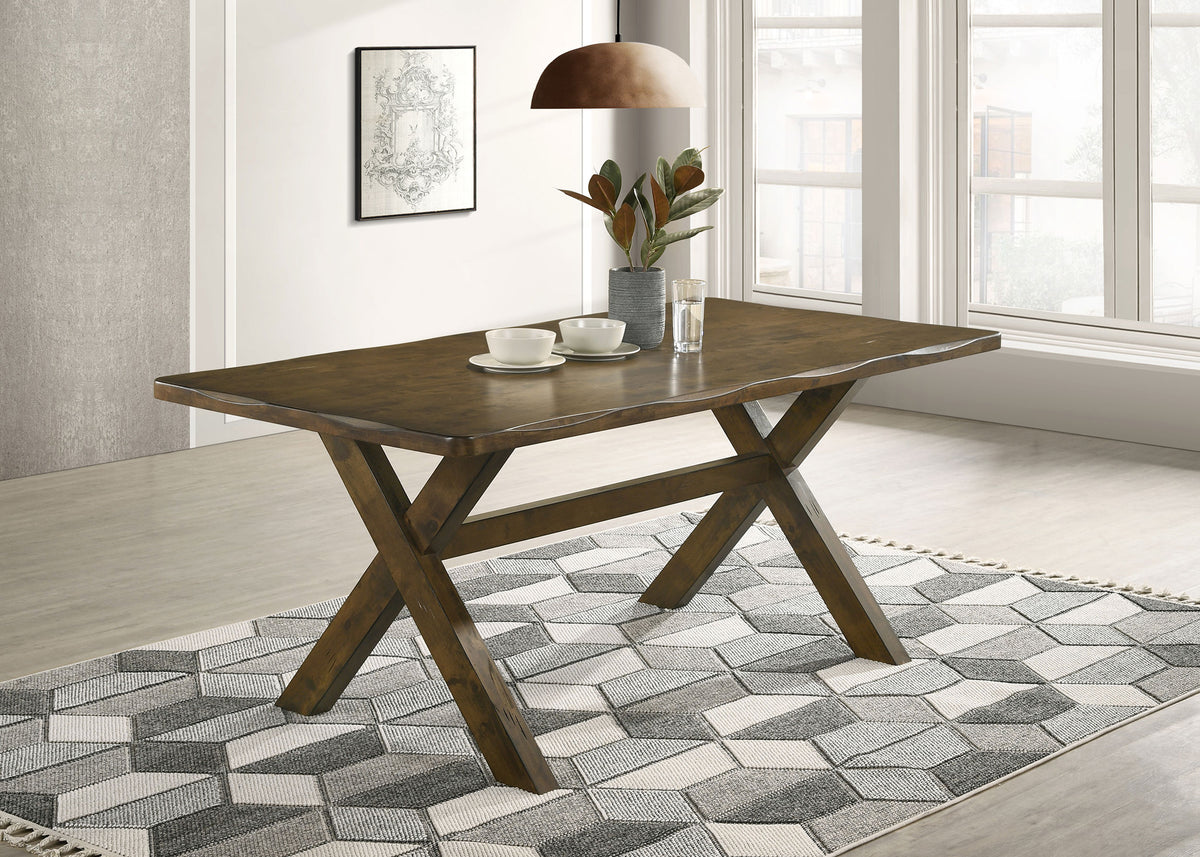 Alston Farmhouse Dining Table & Sets - 71" X-Trestle Table, Ladder-Back Chairs & Bench in Knotty Nutmeg โ view 1