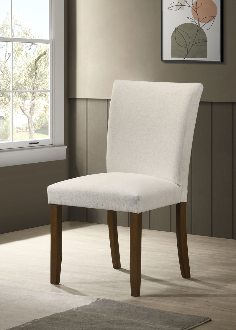 Paxton Upholstered Dining Side Chairs - Beige Fabric with Brown Wood Legs, Set of 2