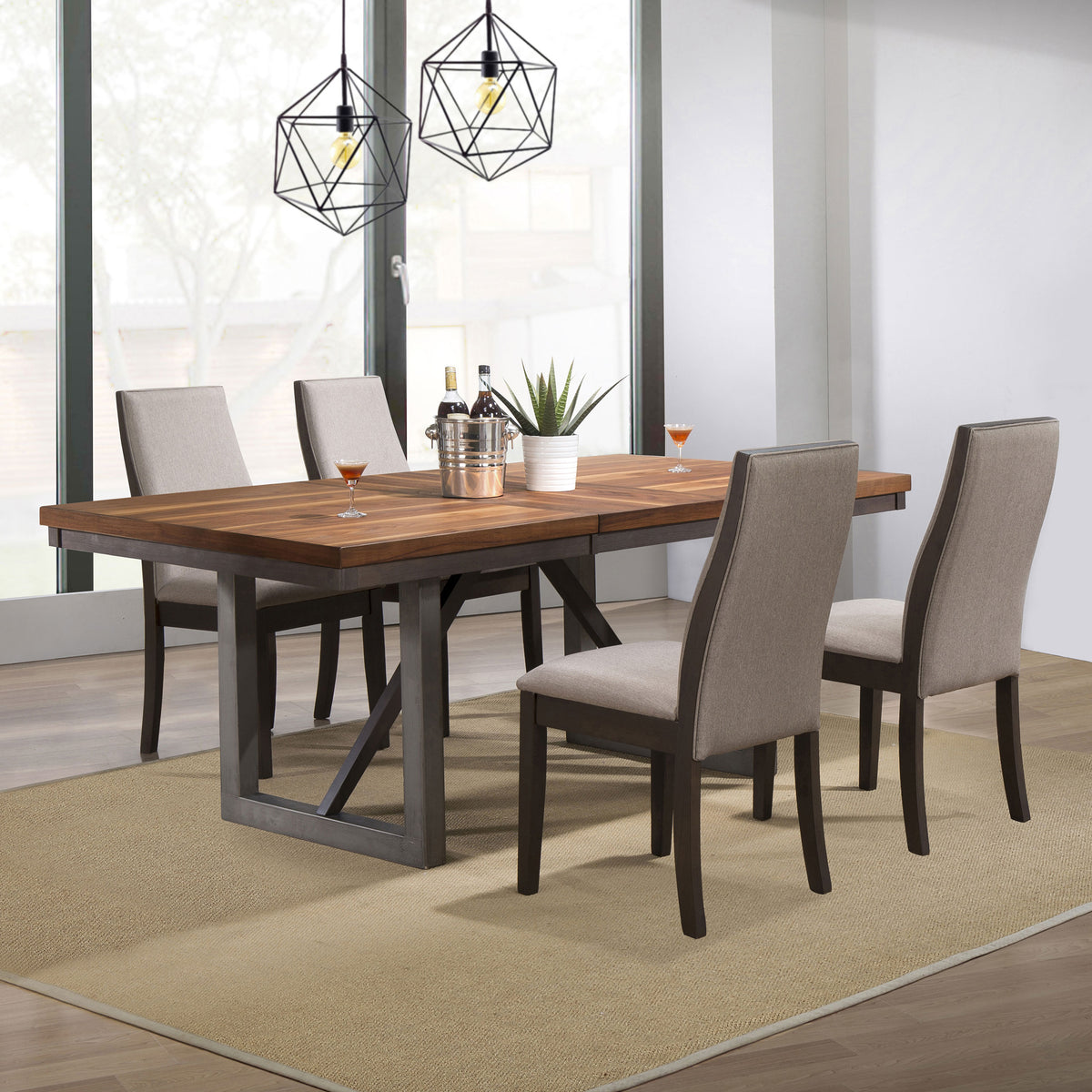 Spring Creek 77" Extension Dining Table & Sets - 5pcs- Table + 4 Taupe Side Chairs