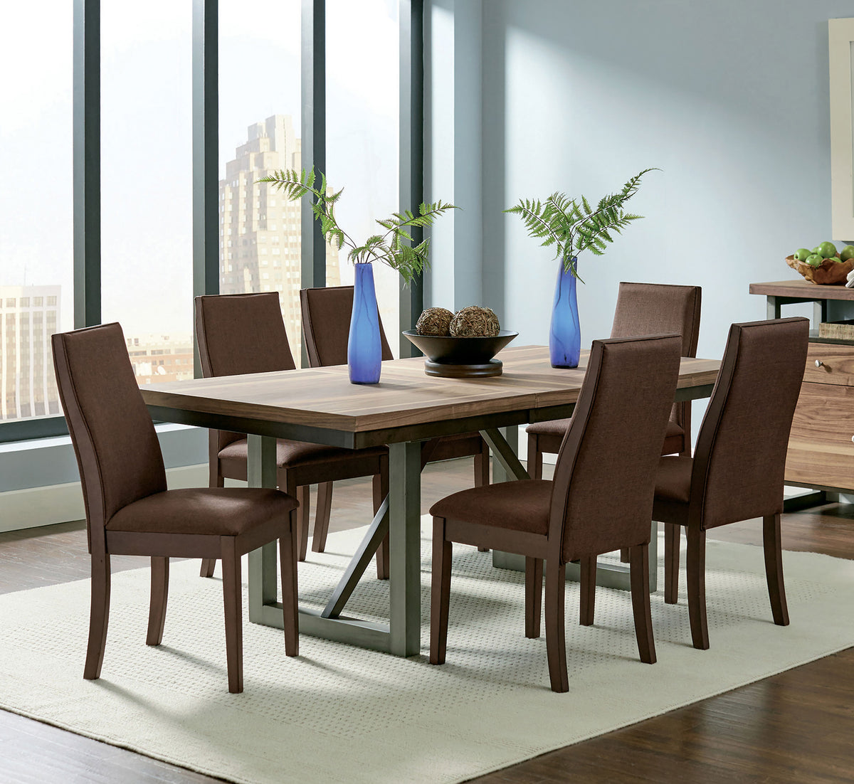 Spring Creek 77" Extension Dining Table & Sets - 7pcs- Table + 6 Chocolate Side Chairs
