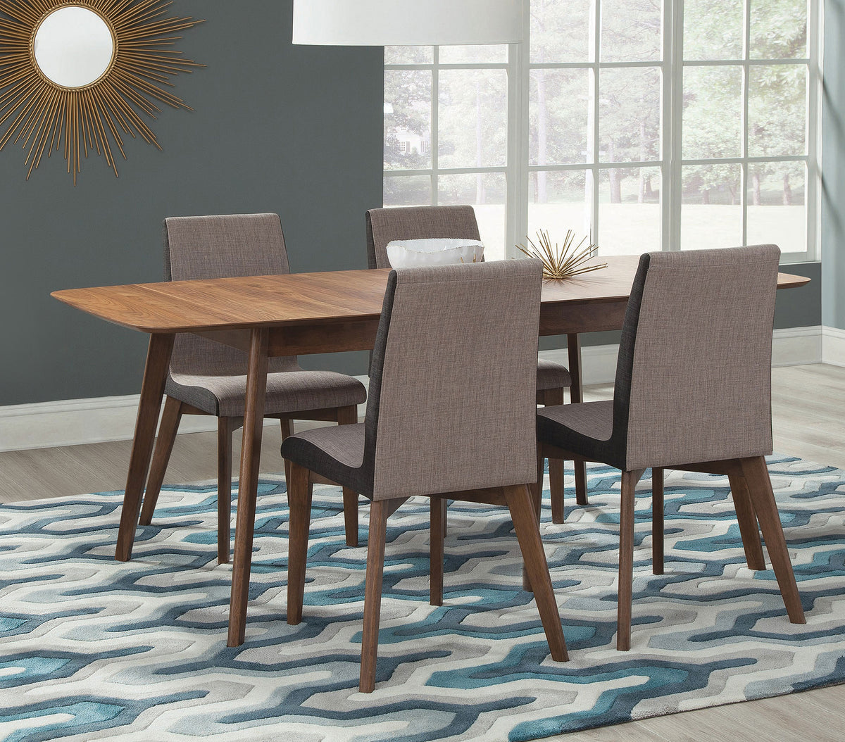 Redbridge Butterfly Leaf Dining Table & Sets - 5pcs- Table + 4 Grey Fabric Chairs