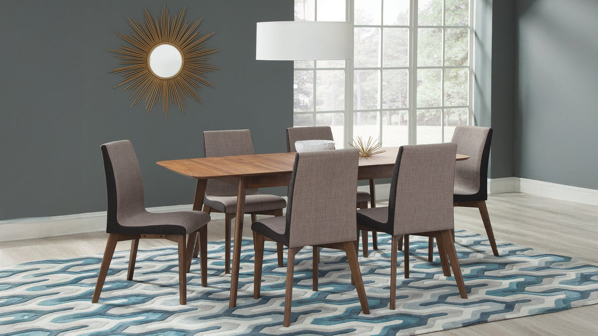 Redbridge Butterfly Leaf Dining Table & Sets - 7pcs- Table + 6 Grey Fabric Chairs