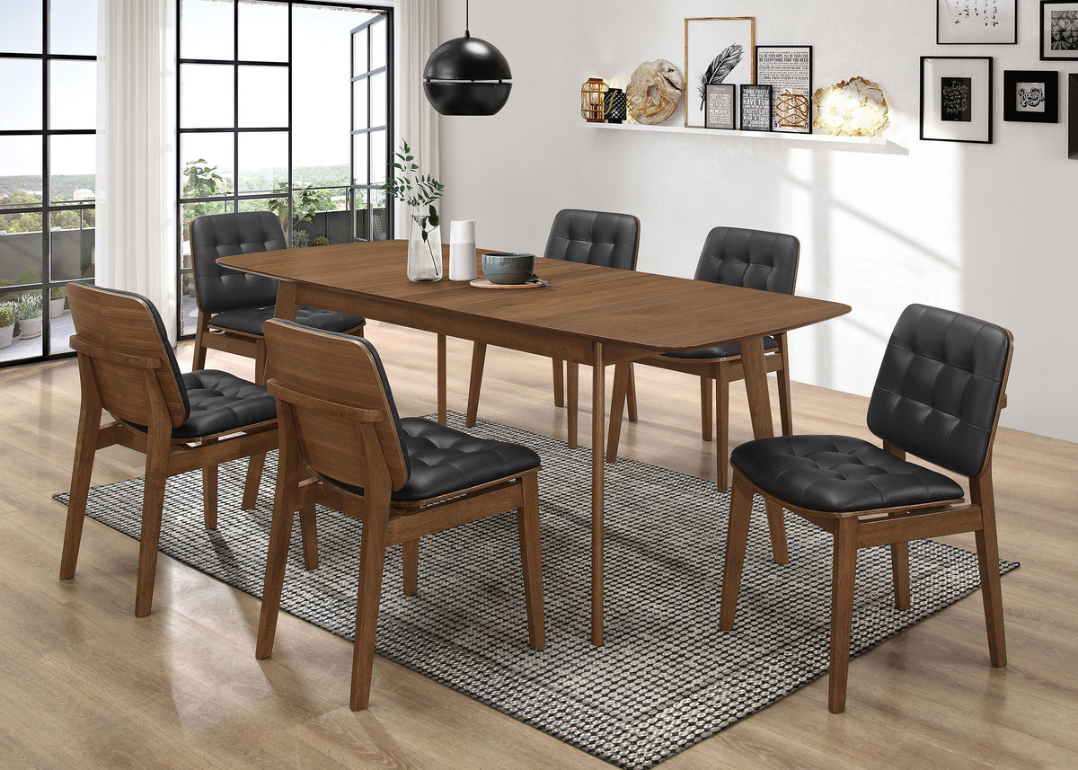 Redbridge Butterfly Leaf Dining Table & Sets - Mid-Century Walnut with Grey Fabric or Black Leatherette Chairs β view 14