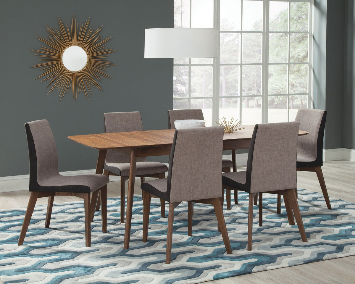 Redbridge Butterfly Leaf Dining Table & Sets - Mid-Century Walnut with Grey Fabric or Black Leatherette Chairs β view 15