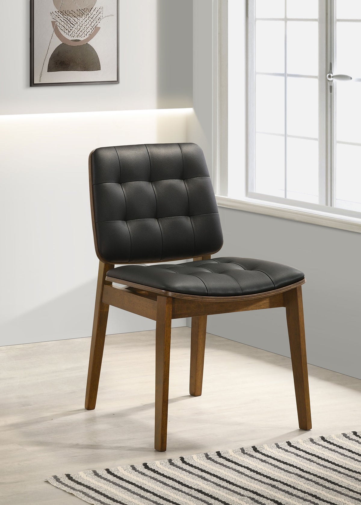 Redbridge Butterfly Leaf Dining Table & Sets - Mid-Century Walnut with Grey Fabric or Black Leatherette Chairs - lifestyle