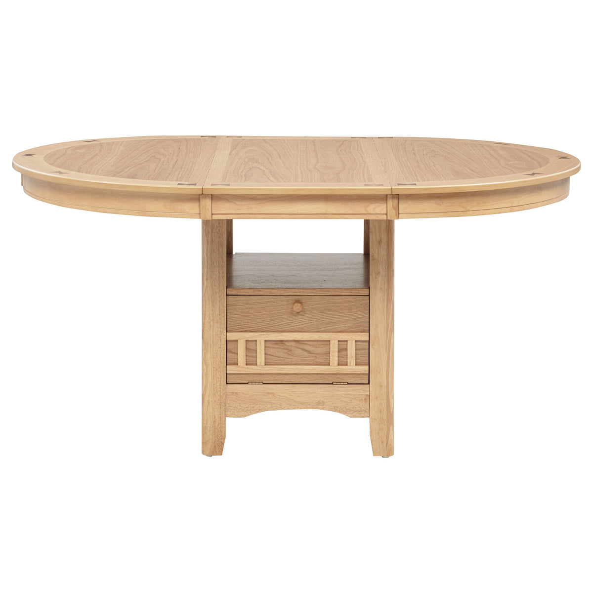 Lavon Round-to-Oval Extension Dining Table & 5-Piece Set - Pedestal Storage Base in Light Oak – view 8