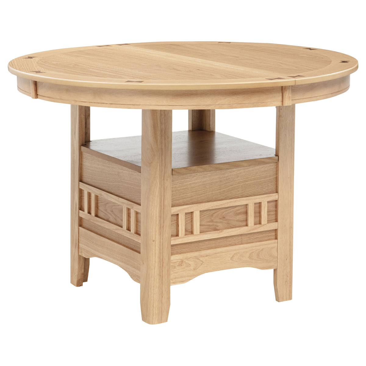Lavon Round-to-Oval Extension Dining Table & 5-Piece Set - Pedestal Storage Base in Light Oak – view 13