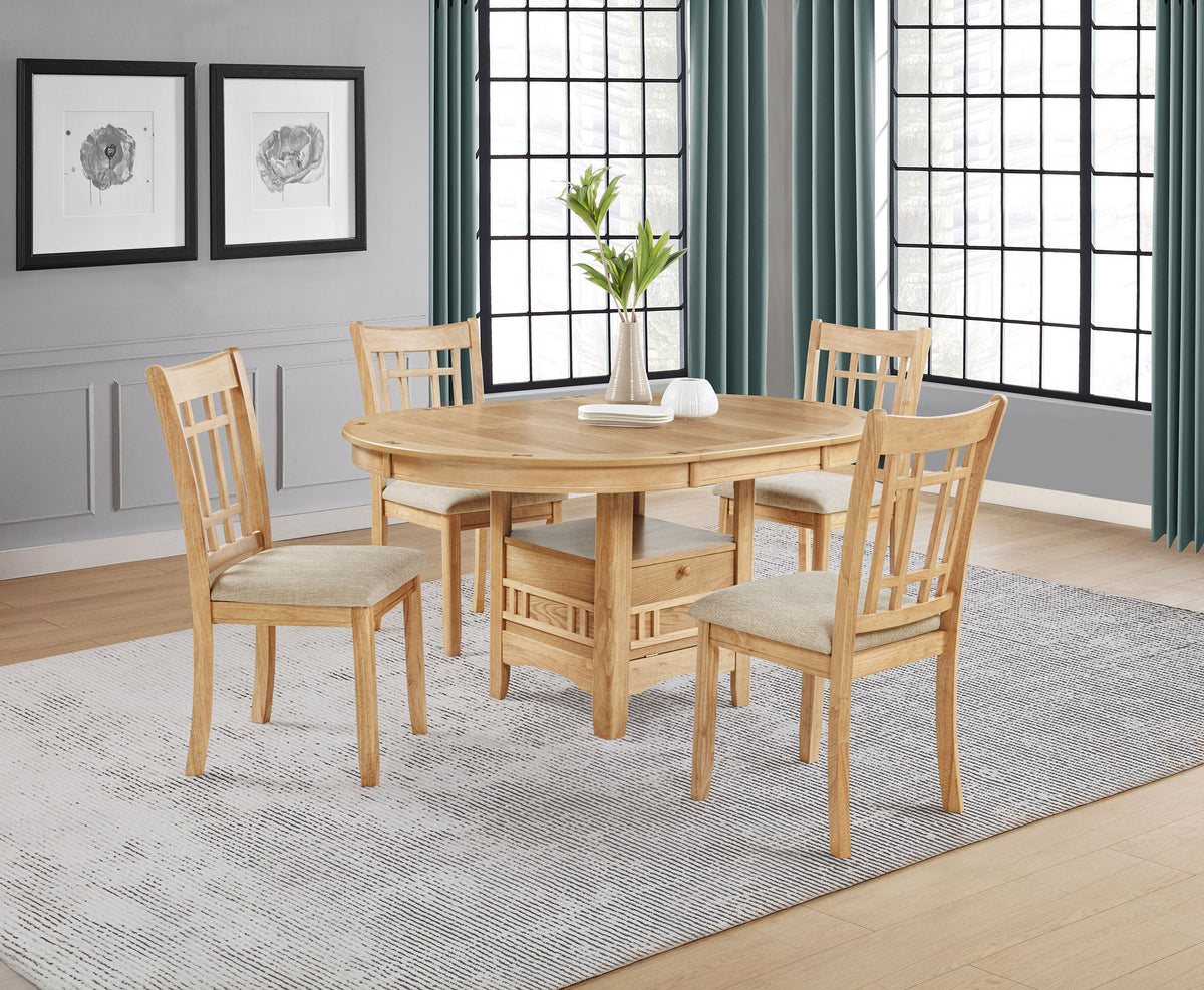 Lavon Round-to-Oval Extension Dining Table & 5-Piece Set - Pedestal Storage Base in Light Oak – view 18