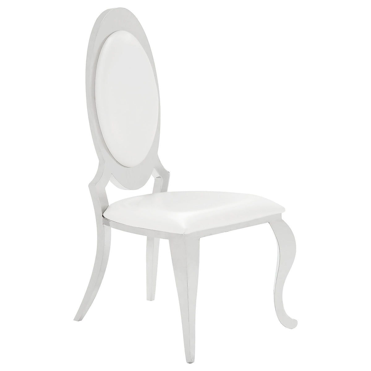 Anchorage 95" Black Glass Top Dining Table & Cream Leatherette Side Chairs - Polished Stainless Steel โ view 7
