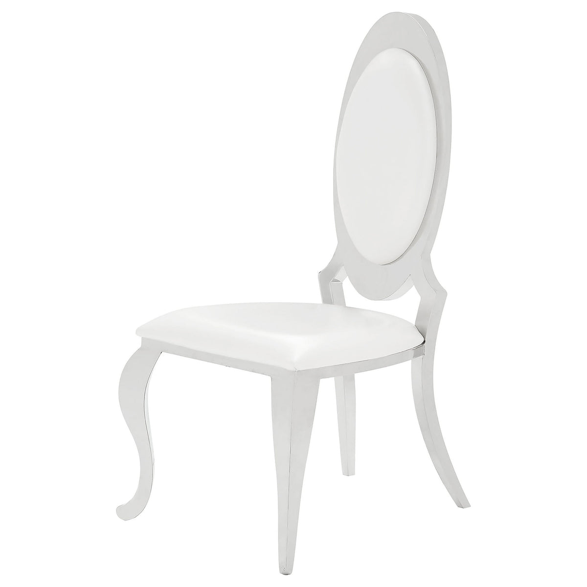 Anchorage 95" Black Glass Top Dining Table & Cream Leatherette Side Chairs - Polished Stainless Steel โ view 9
