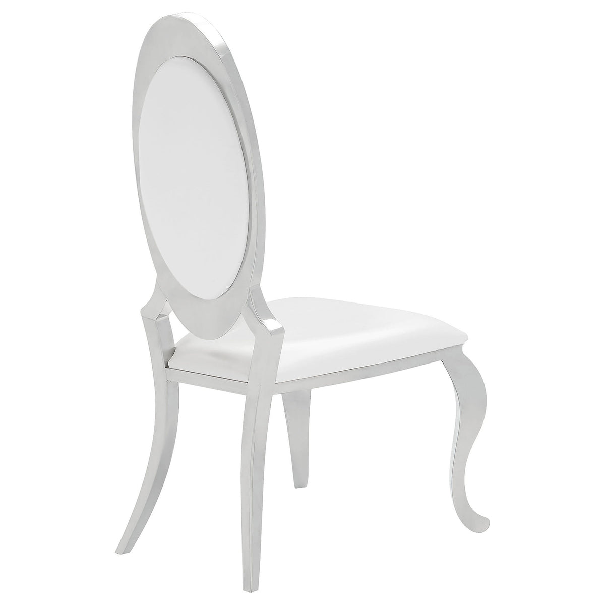 Anchorage 95" Black Glass Top Dining Table & Cream Leatherette Side Chairs - Polished Stainless Steel โ view 12