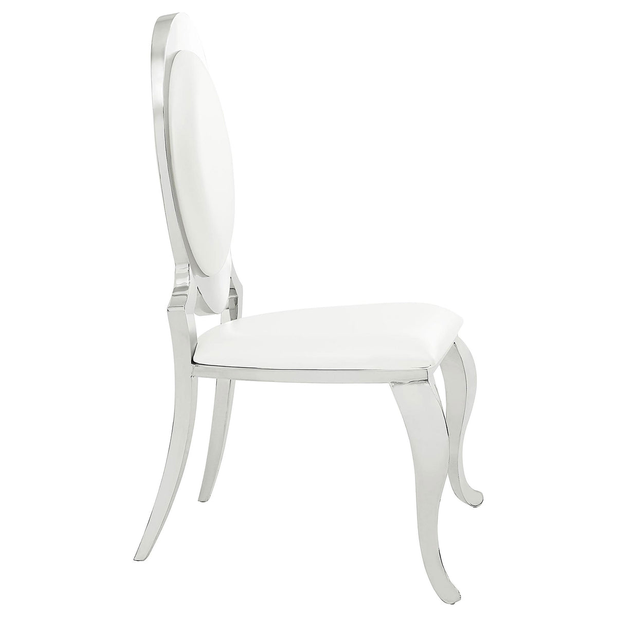 Anchorage 95" Black Glass Top Dining Table & Cream Leatherette Side Chairs - Polished Stainless Steel โ view 13