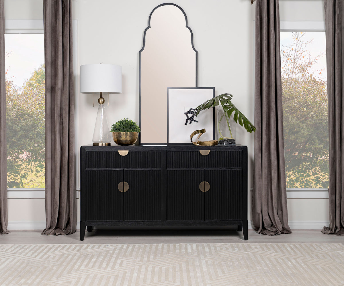 Brookmead Extendable Dining Collection - Wire-Brushed Black Table, Ivory Upholstered Chairs & Sideboard - lifestyle