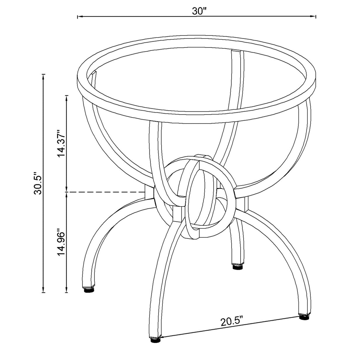 Aviano 48" Round Glass Top Dining Table & Base - Sculptural Ring-Motif Metal Base in Gunmetal – view 17